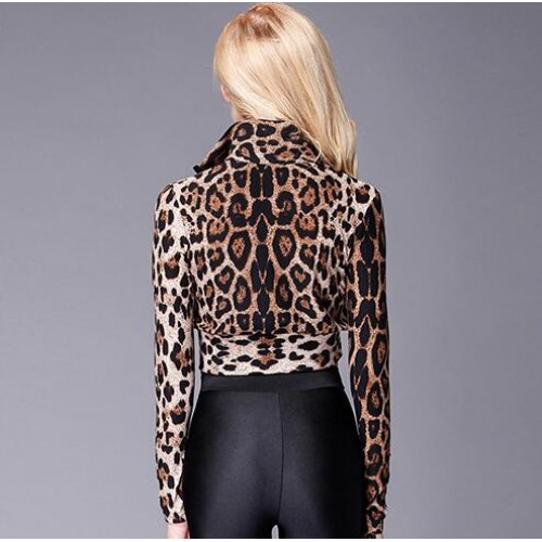 Leopard women's hiphop dance tops female competition stage performance jazz singers dancers dancing jacket tops 